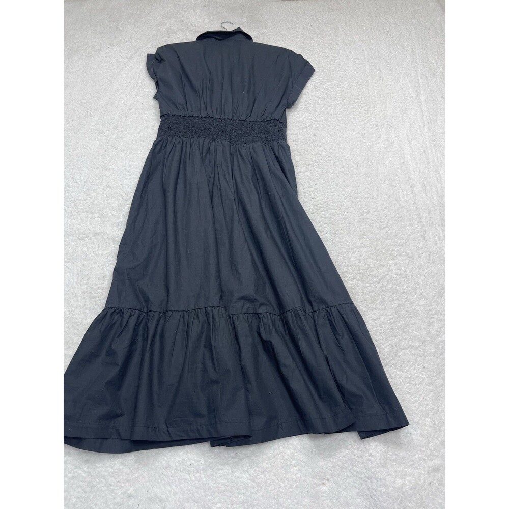 Anthropologie Midi Shirt Dress Black Pleated Cotton Preppy Retro Boho Medium NWT - Picture 8 of 14